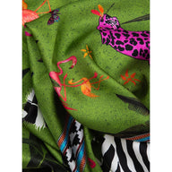 Ortigia Pure Silk Ocelot Jungle Scarf Green Primavera 200x70cm