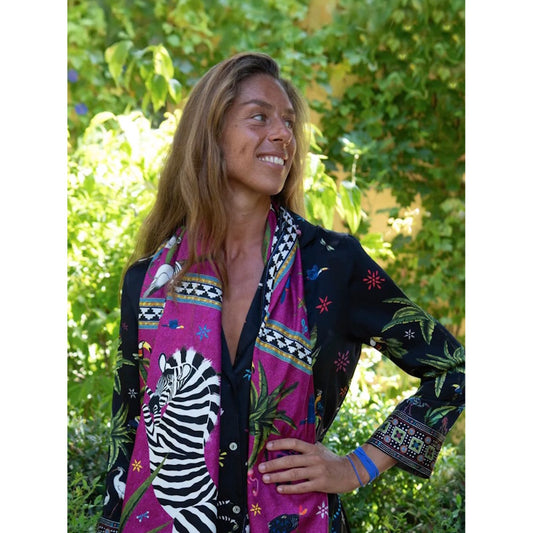 Ortigia Pure Silk Ocelot Jungle Scarf Pink Cardinale 200x70cm