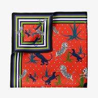 Ortigia Pure Silk Pocket Square Neck Scarf Jungle Corallo Red