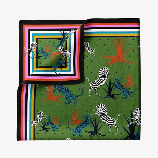 Ortigia Pure Silk Pocket Square Neck Scarf / Jungle Green