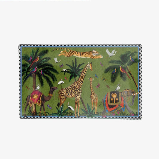 Ortigia Rectangle Glass Plate Flying Tiger Green - 24 X 15 cm
