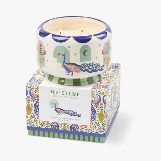 Paddywax A Dopo 24oz./680g Ceramic 4 Wick Scented Candle / Peacock - Misted Lime