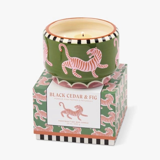 Paddywax A Dopo 24oz./680g Ceramic 4 Wick Scented Candle / Tiger - Black Cedar & Fig