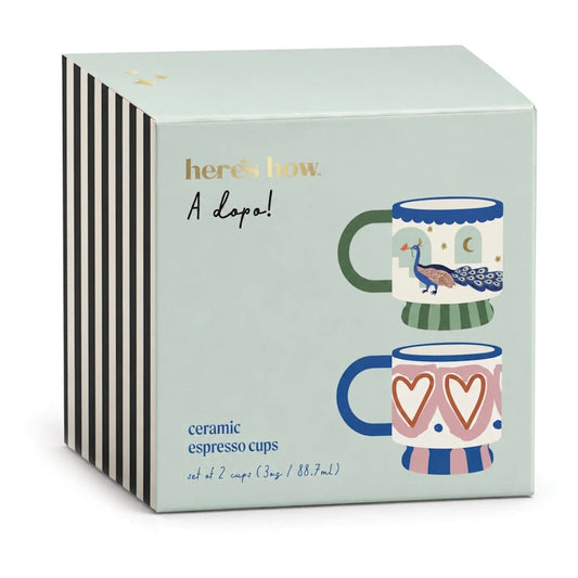 Paddywax A Dopo Espresso Cups Set of 2 Hearts and Peacock