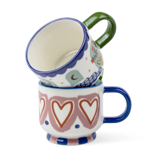 Paddywax A Dopo Espresso Cups - Set of 2 / Hearts & Peacock