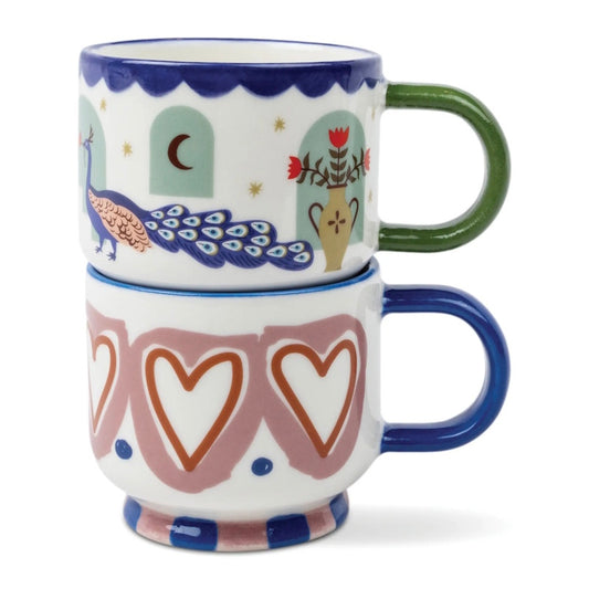 Paddywax A Dopo Espresso Cups Set of 2 Hearts and Peacock