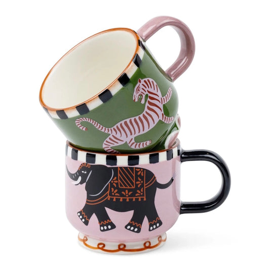 Paddywax A Dopo Espresso Cups - Set of 2 / Tiger & Elephant
