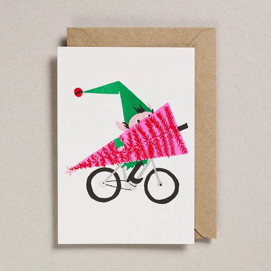 Petra Boase On Bike Elf Riso Print Christmas Card