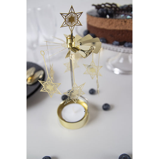 Pluto Design Rotary Candle Holder Art Deco Star - Gold H16cm X D6.5cm