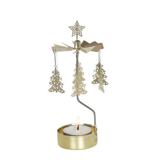 Pluto Design Rotary Candle Holder Christmas Tree - Gold H16cm X D6.5cm