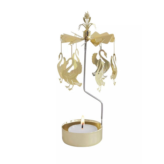 Pluto Design Rotary Candle Holder Swans Gold H16cm X D6.5cm