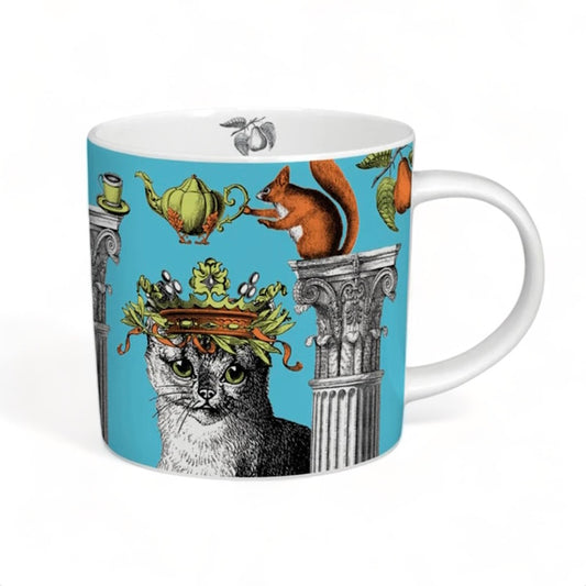 Repeat Repeat Menagerie Cat Bone China Mug in Turquoise