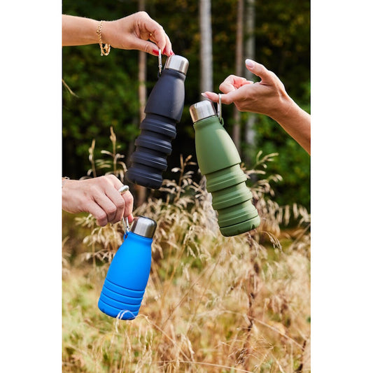 Stig Foldable Water Bottle in Blue, Black and Green Silicone H25cm 55cl by Sagaform