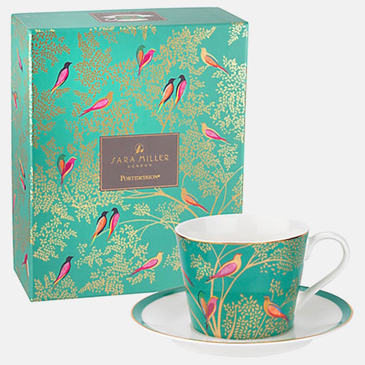 Sara Miller Green Bird Teacup & Saucer