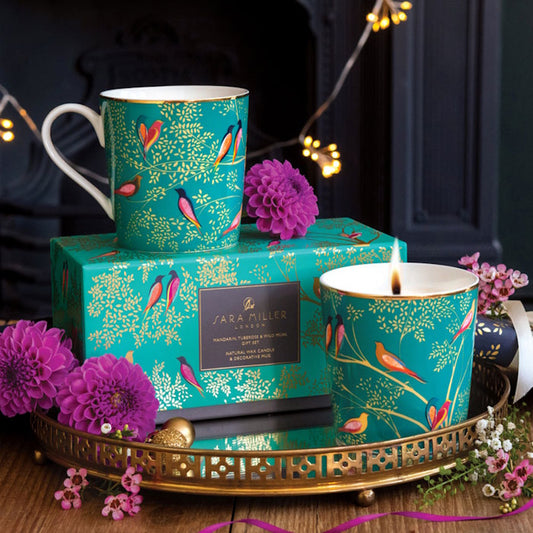 Sarah Miller Green Birds Scented Candle & Mug Gift Set