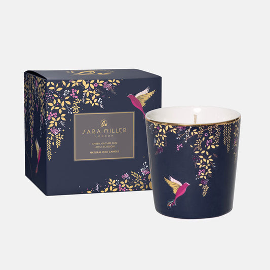 Sara Miller Navy Hummingbird Amber, Orchid & Lotus Blossom Scented Candle
