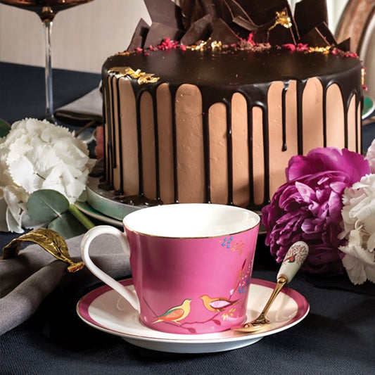 Sara Miller Pink Bird Teacup & Saucer