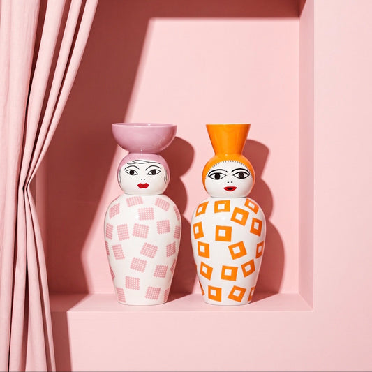 Seletti Canopie Amina and Luna Porcelain Vase With Bowl Cover