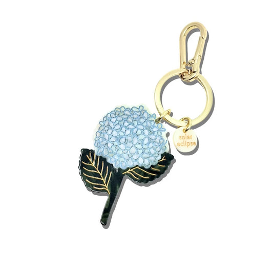 Solar Eclipse Hand-Painted Baby Blue Hydrangea Bag Charm and Keychain