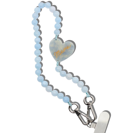 Solar Eclipse Hand-Painted Baby Blue Mama Heart Gemstone Bracelet Phone Chain