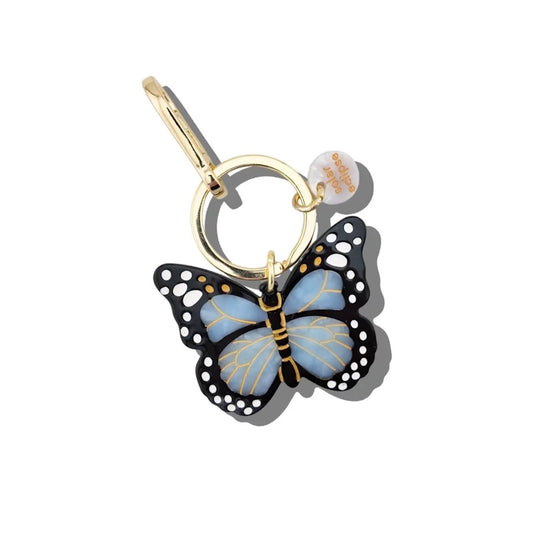 Solar Eclipse Hand-Painted Baby Blue Monarch Butterfly Bag Charm and Keychain