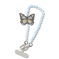 Solar Eclipse Hand-Painted Baby Blue Monarch Butterfly Gemstone Bracelet Phone Chain