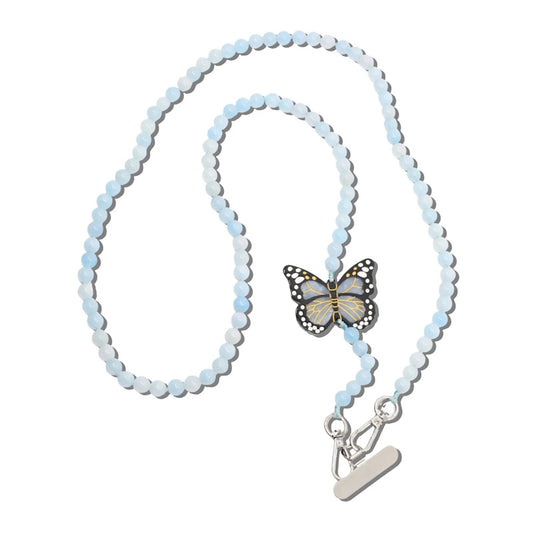 Solar Eclipse Hand-Painted Baby Blue Monarch Butterfly Gemstone Crossbody Phone Chain