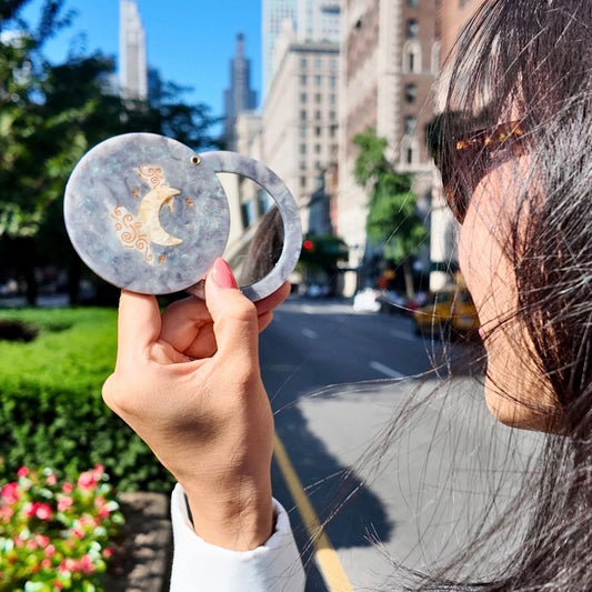 Solar Eclipse Hand-Painted Celestial Moon Compact Mirror