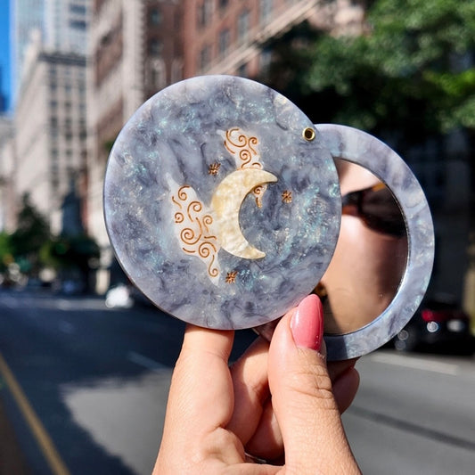 Solar Eclipse Hand-Painted Celestial Moon Compact Mirror
