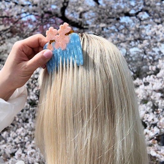 Solar Eclipse Hand-Painted Cherry Blossom Pocket Hair Comb