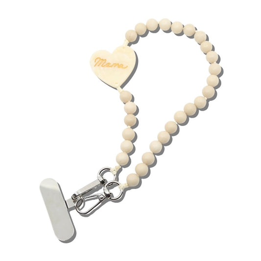 Solar Eclipse Hand-Painted Cream Mama Heart Gemstone Bracelet Phone Chain