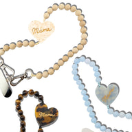 Solar Eclipse Hand-Painted Cream Mama Heart Gemstone Bracelet Phone Chain
