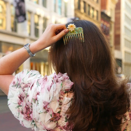 Solar Eclipse Hand-Painted Lotus Pocket Hair Comb