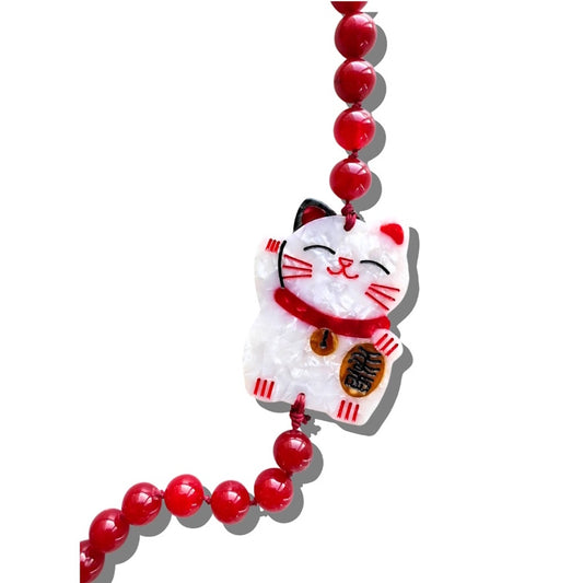 Solar Eclipse Hand-Painted Lucky Cat Gemstone Bracelet Phone Chain