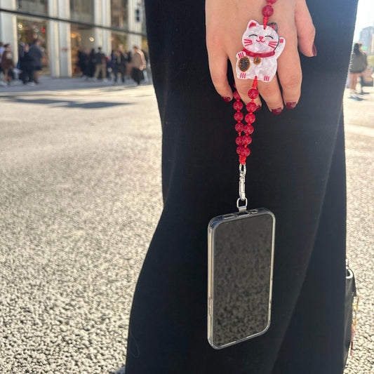 Solar Eclipse Hand-Painted Lucky Cat Gemstone Bracelet Phone Chain