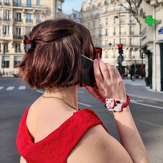 Solar Eclipse Hand-Painted Lucky Cat Gemstone Bracelet Phone Chain