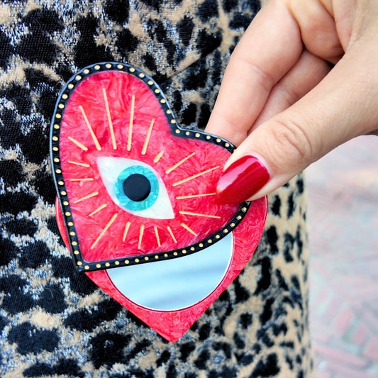 Solar Eclipse Hand-Painted Lucky Eye Heart Compact Mirror