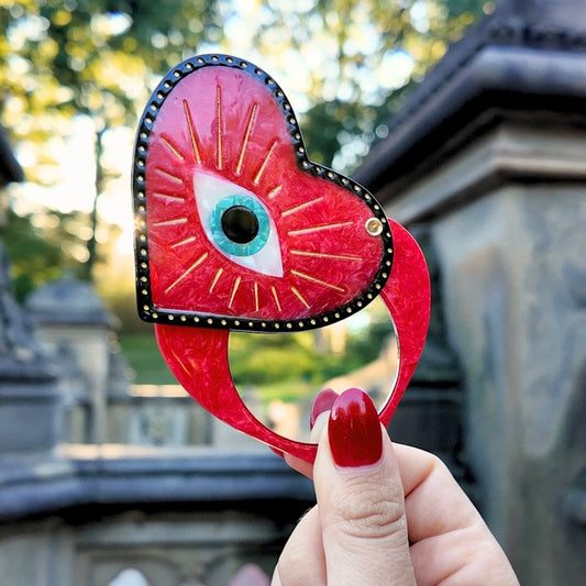 Solar Eclipse Hand-Painted Lucky Eye Heart Compact Mirror