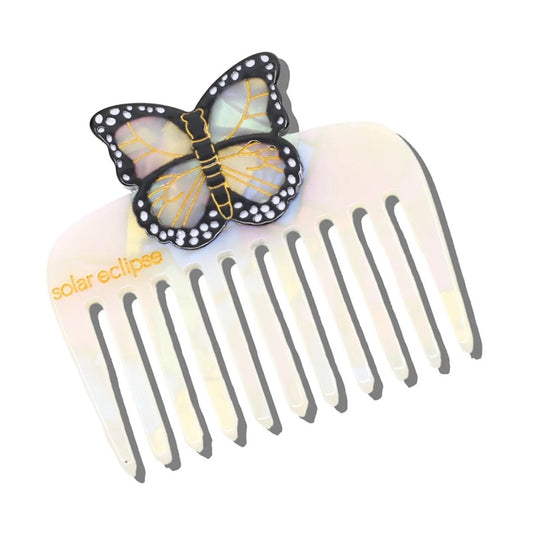Solar Eclipse Hand-Painted Monarch Butterfly Pocket Hair Comb