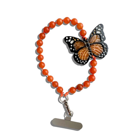 Solar Eclipse Hand-Painted Orange Monarch Butterfly Gemstone Bracelet Phone Chain