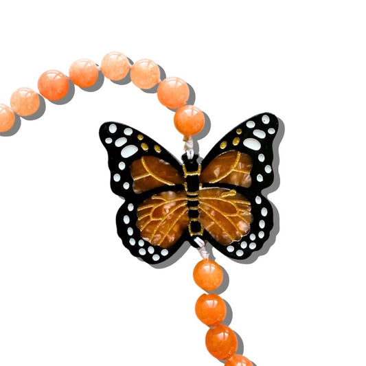 Solar Eclipse Hand-Painted Orange Monarch Butterfly Gemstone Bracelet Phone Chain