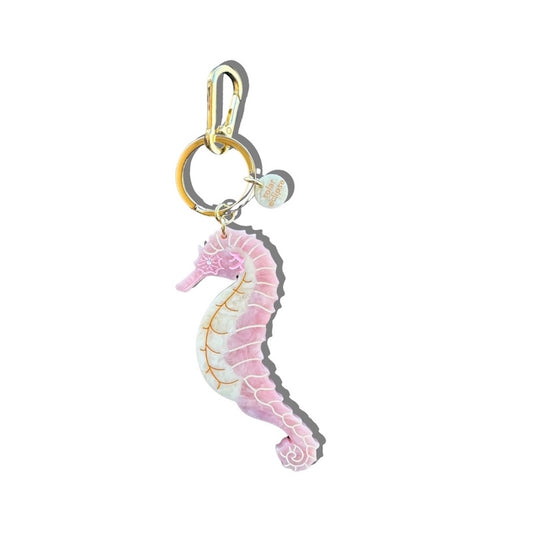 Solar Eclipse Hand-Painted Pink Seahorse Bag Charm and Keychain