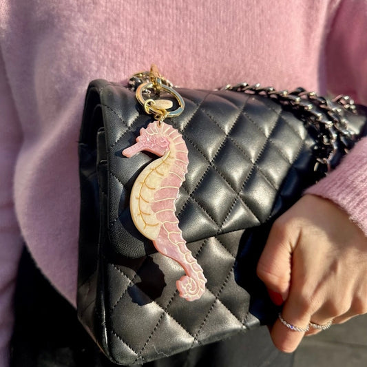 Solar Eclipse Hand-Painted Pink Seahorse Bag Charm and Keychain