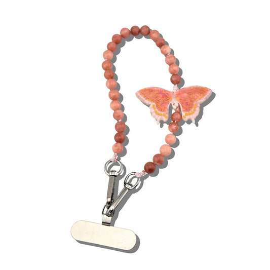 Solar Eclipse Hand-Painted Pink Swallowtail Gemstone Bracelet Phone Chain