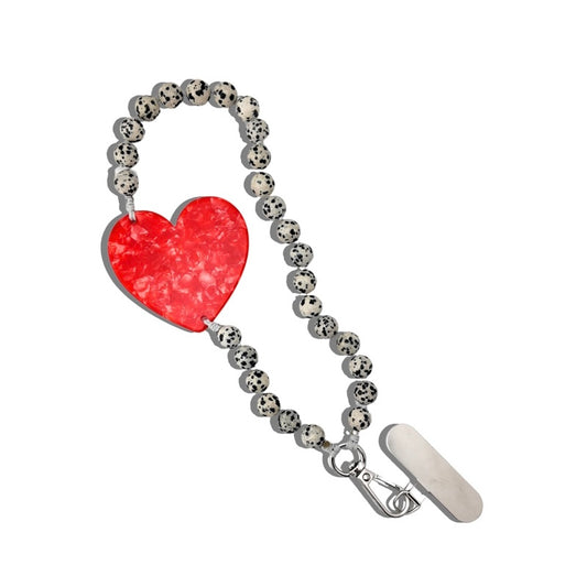 Solar Eclipse Hand-Painted Red Heart Gemstone Bracelet Phone Chain