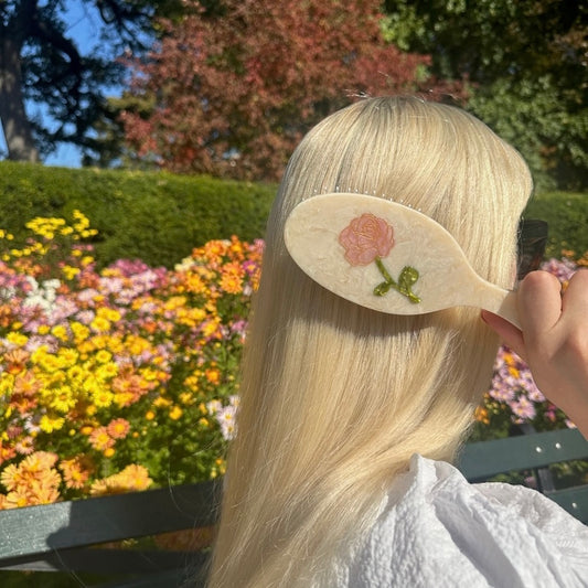 Solar Eclipse Hand-Painted Spring Rose Acetate 2-1 Daily Hair Brush