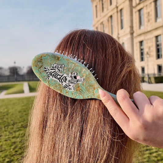 Solar Eclipse Hand-Painted Tiger Amazing Acetate 2-1 Daily Hair Brush