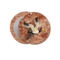 Solar Eclipse Hand-Painted Vintage Crane Compact Mirror