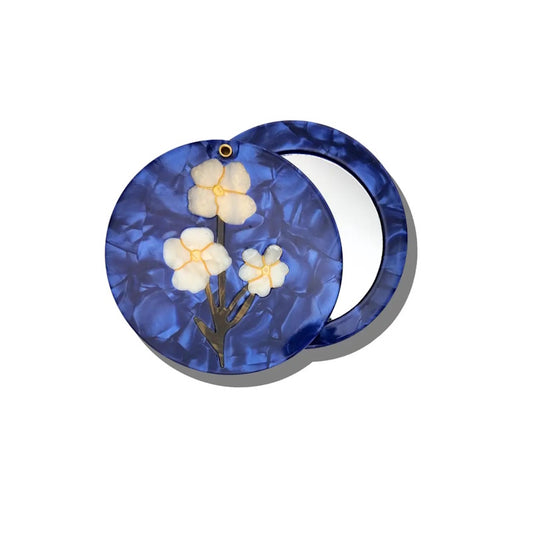 Solar Eclipse Hand-Painted Vintage Flowers Compact Mirror