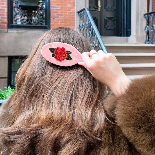Solar Eclipse Hand-Painted Vintage Rose Amazing Acetate 2-1 Daily Hair Brush